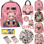 KCYSTA 57pcs/set Backpack Anime Spy X Family Anya Forger Cosplay Boys Girls Schoolbag Waterproof Oxford Backpack Chest Bag Pencil Case