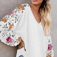 thumbnail image 2 of Blusa de mujer con estampado de empalme, manga larga, cuello en V, corte holgado, jersey informal para mujer, Top para trabajo, citas, viajes, blanco XL, 2 of 6