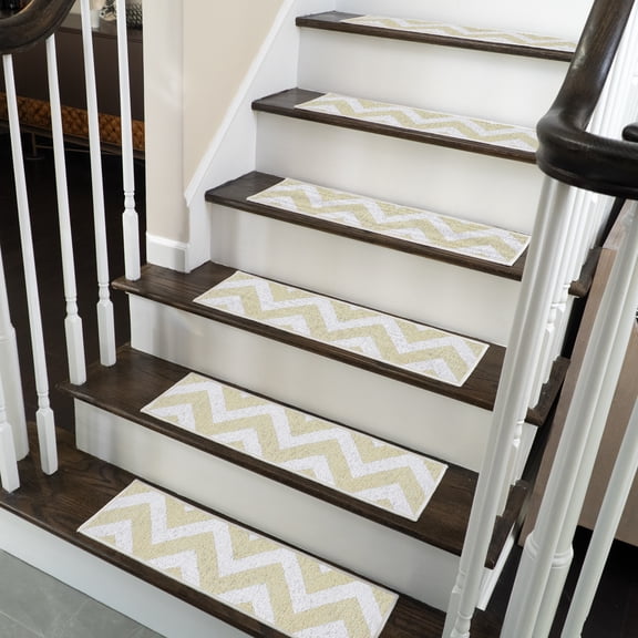 Traverse Design 9" X 28" Stair Treads - 70 % Cotton Anti-Slip Carpet Strips for Indoor Stairs-Easy to Install Stair Treads with Double Adhesive Tape-Safe, Extra-Grip, 4-Pack-Banana Cream Yellow