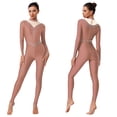 thumbnail image 5 of Hansber Women's Rhinestone Long Sleeve Gymnastics Leotard Ballet Dance Unitard Full Bodysuit Figure Ice Skating Jumpsuit Coffee L, 5 of 5