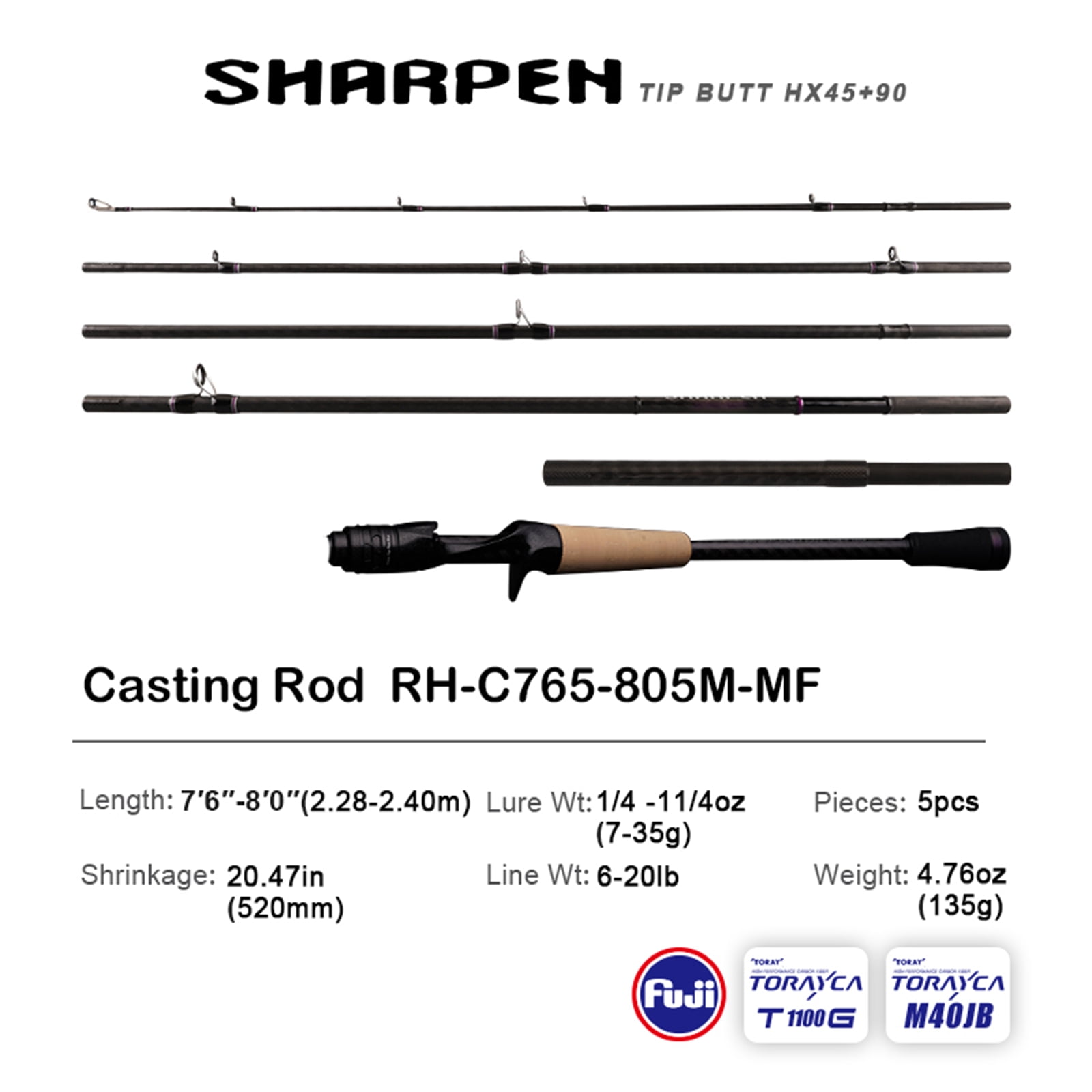 PURELURE SHARPEN Travel Soft Lure Long Spinning and Casting XF/MF Action Rods FUJI Components Bass Pike Rod Fishing Rod Reel