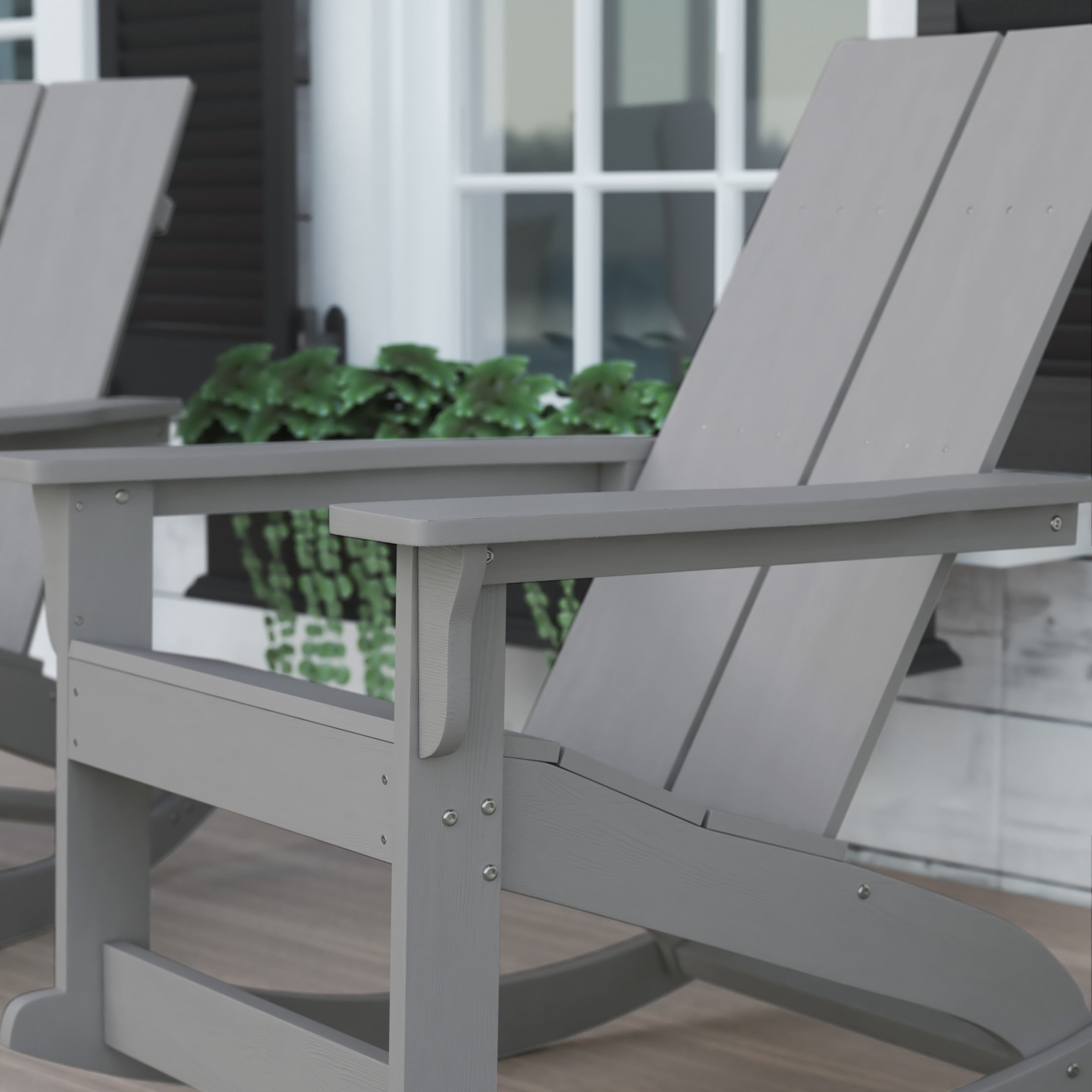 Flash Furniture Finn Poly Resin Rocking Adirondack Chair - Gray