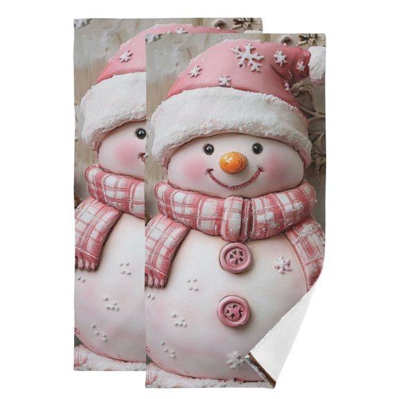 Pinkish Porcelain Snowman Christmas Hand Towel Absorbent Bath Towels for Bathroom Sports Gym 28" x 14" Set of 2