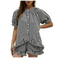 thumbnail image 5 of adviicd Womens 2 Piece Ruffle Pajama Set Gingham Pjs Short Sleeve Babydoll Shirt and Shorts Plaid Sleepwear Outfits (Black, XL), 5 of 7