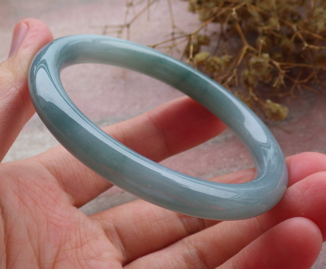 Certified Icy Green Pale Lavender Burma 100% Natural A JADE Jadeite Circle Bangle Bracelet 53 mm 662053 TN