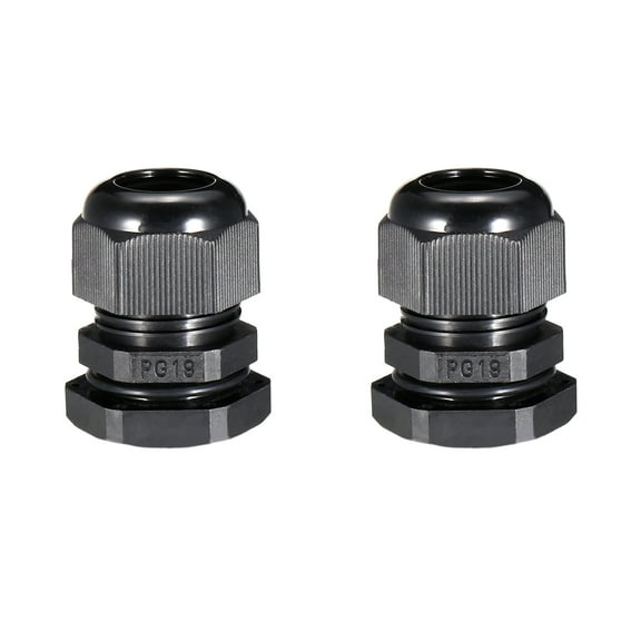PG19 Cable Gland Waterproof Plastic Joint Adjustable Locknut Black for 12mm-15mm Dia Cable Wire 2Pcs