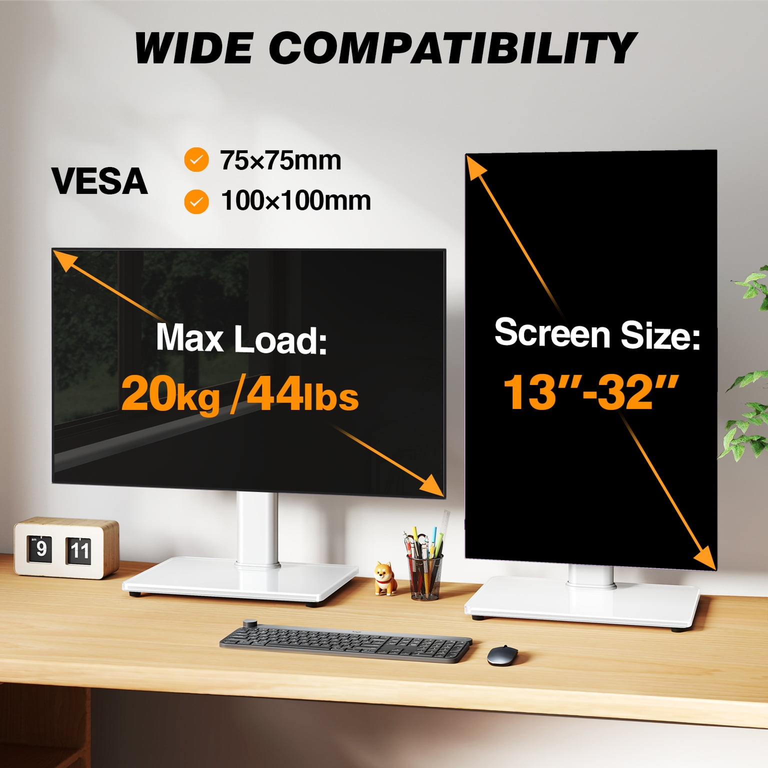 TAVR Furniture 360° Rotatable Table Top TV Stand for 13-32 inch TVs, 44 lbs Capacity, VESA 75x75mm 100x100mm, White