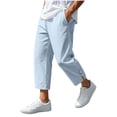 thumbnail image 2 of Trikvn Linen Capris Men Loose Fit Summer Casual Drawstring Elastic Waist Cropped Pants Breathable Beach Vacation Trousers with Pockets, 2 of 6