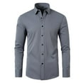 thumbnail image 2 of Lroveb Mens Dress Shirts Non Ironing Elastic Men's Long Sleeved Shirt Lapel Solid Color Button Shirt Grey, 2 of 6