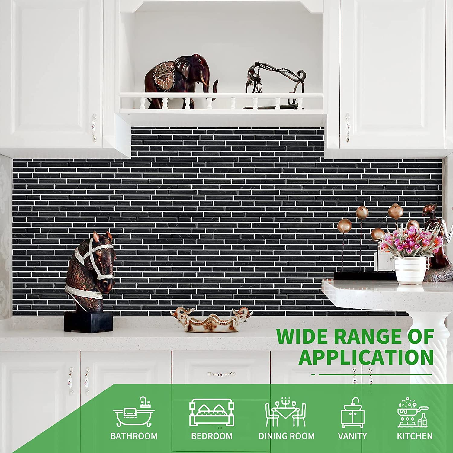 LONGKING Self-Adhesive Kitchen Backsplash, Vinyl Decorative Tiles (10 Tiles)