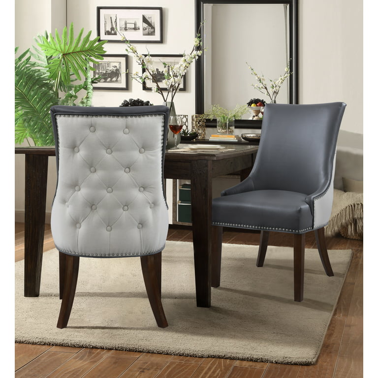 Chic Home Cooper PU Leather, Linen Swoop Arm Dining Chair, Set of
