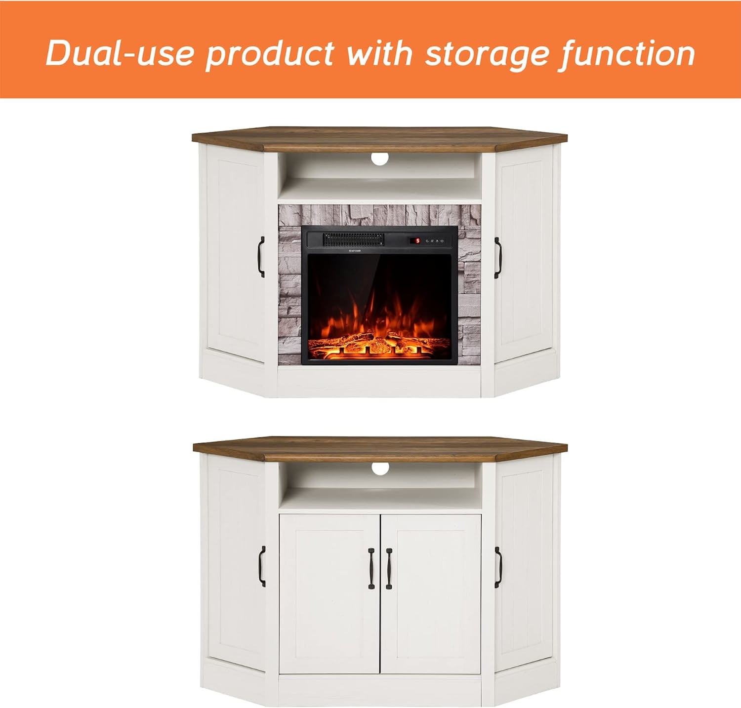 Buy Corner TV Stand with Fireplace for TV's up to 55, Farmhouse Entertainment Center Console