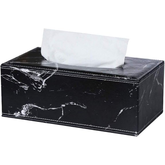 Namzi -a Marble Pattern PU Leather Facial Tissue Box Napkin Holder, Tissue Box Cover Paper Towel Dispenser Container for Home Office Car Decor (Black-Large(9.8 x 5.4 x3.7 inch)）