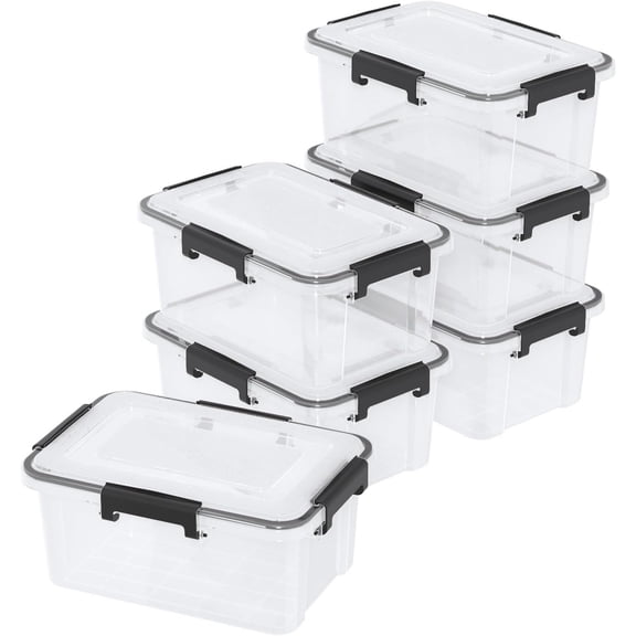 12 Quart Plastic Storage Bin with Lid, Clear Organizing Latching Containers, 6 Packs
