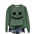 thumbnail image 5 of YVNAURA Funny Halloween Letter Print Sweatshirt for Women Oversized Crewneck Long Sleeve Pullover Round Neck Loose Fit Casual Spooky Season Fall Top 1 Pack, Green,M, 5 of 8