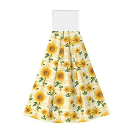 

Jgfou Yellow White Plaid Sunflower Print Coral Fleece Microfiber Hanging Hand Towel Soft Premium Dishcloths Multi-Purpose Dust and Stain Removal Cleaning Supplies