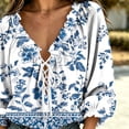 thumbnail image 5 of Edvintorg Shirts for Women Trendy Plus Size Floral Printed 3/4 Sleeve V Neck Casual Loose Pullover Top Women's Clothes Blue XL, 5 of 8