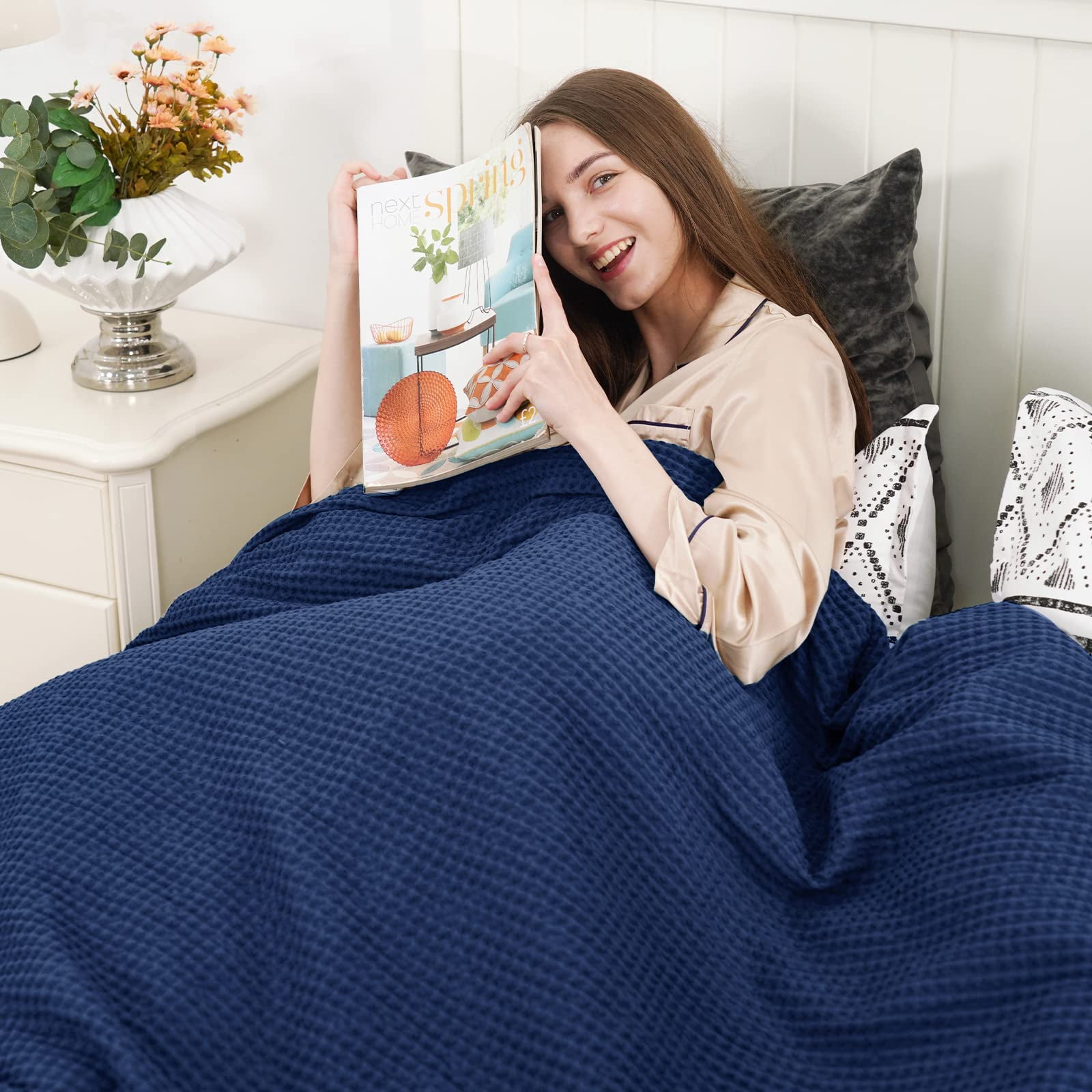 PHF 100 Cotton Waffle Weave Blanket King Size 104 x 90 Summer Blanket Lightweight Soft Breathable Perfect Blanket Layer for Couch Bed Sofa All
