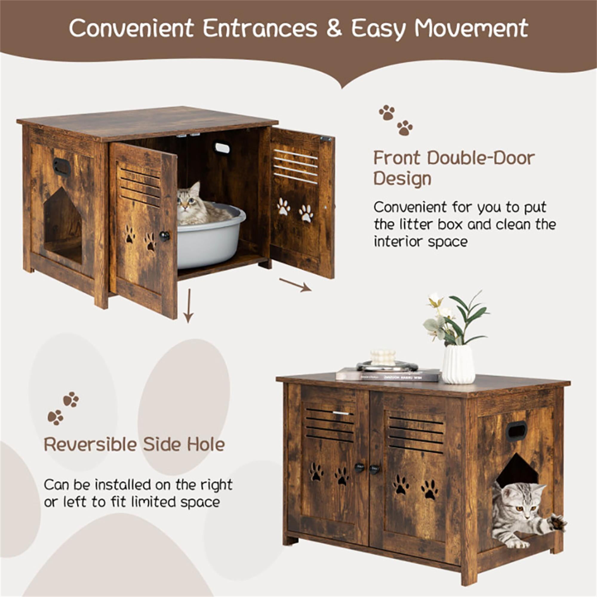 resenkos 27" Cat Litter Box Enclosure, Hidden Litter Box Furniture, Wood Cat House Washroom Cabinet Fit for Most of Cat and Litter Box, Brown