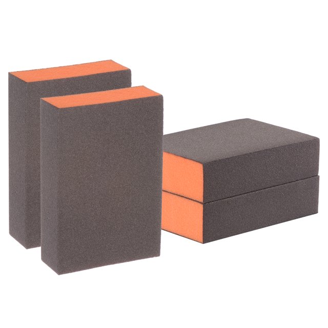 Unique Bargains 4pcs Sanding Sponge Blocks 2000-2500 Grits Block 100x70x25mm, Brown&Orange