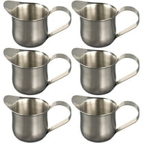 6 Pack 3 Oz Stainless Steel Creamer Pitchers - Drum Shape Small Milk Jugs with Comfortable Handle for Coffee, Tea, & Syrup