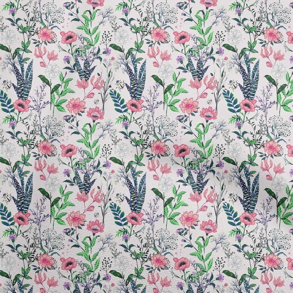 oneOone Polyester Spandex White Fabric Florals Sewing Craft Projects Fabric Prints By Yard 56 Inch Wide-AW