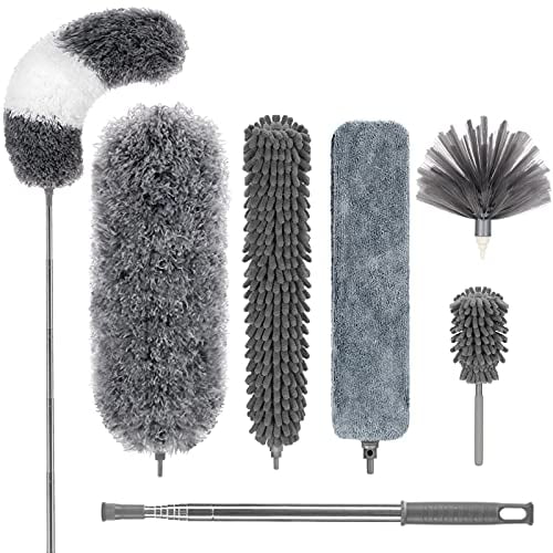 Cobwebs Telescoping Microfiber Duster Washable Ceiling Fan for Cleaning High Ceiling Detachable Bendable Head Chenille Dust Brush Head with Extra Long Extension Pole Gray Blinds