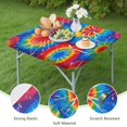 thumbnail image 4 of Colorful Tie Dye Pattern Square Fitted Tablecloth with Elastic Edge,Square Table Cover,Washable Elastic Table Cover for Home Kitchen Party Decor 36"x36", 4 of 6