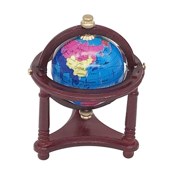 1/12 Scale World Globe With Wooden Stand, Mini Globe For Doll House Desktop Display Decoration Red