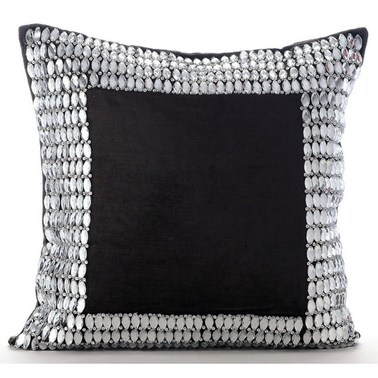 Euro Pillows Decorative Charcoal Gray Euro Size Pillowcases 26x26 inch 65x65 cm Velvet Euro Sham Covers Bordered Crystals Bling Modern Euro
