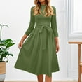 thumbnail image 5 of WTOBBY Women's Solid Color Belted Round Neck 3/4 Sleeve Dress, Minimalist Midi Sundress with Casual Elegance for Everyday Wear,Army Green M, 5 of 5
