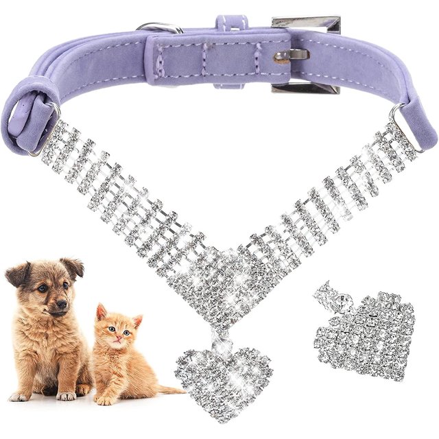 Liangnv Collar para Perros con Diamantes De Imitación - Collares para Gatos para Niñas Gatos Collar para Perros Brillante Collar con Colgante En Forma De Corazón Collar Suave Y Ajustable para Per