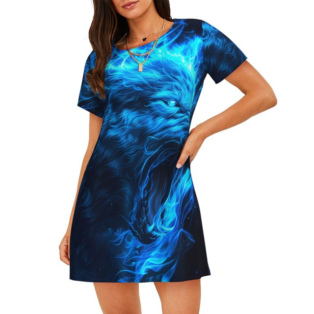 Easygdp Wolf Camisón de manga corta para mujer, informal, estampado