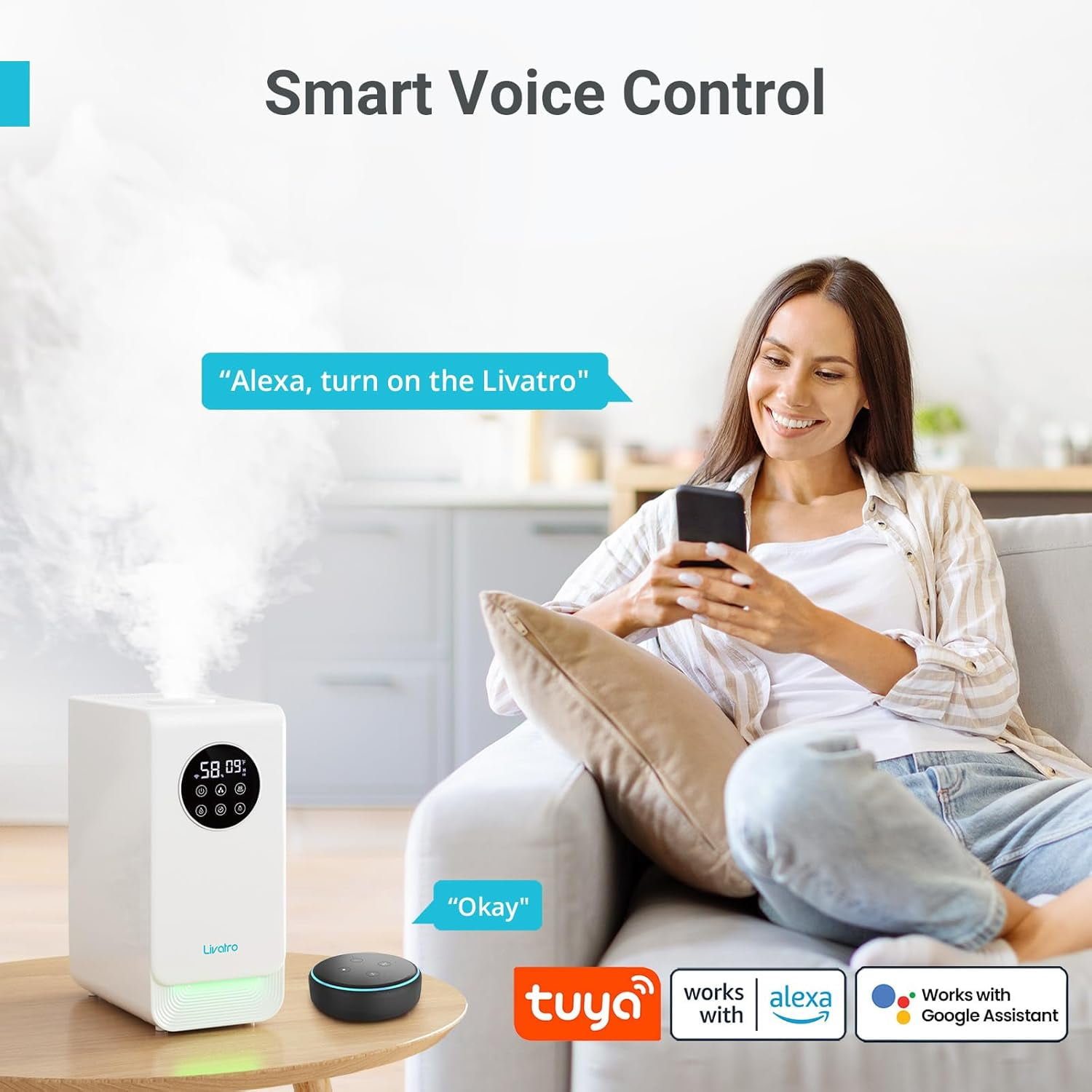 6L Humidifier for Large Room, Warm & Cool Mist with Top Fill Design, Alexa & App Control