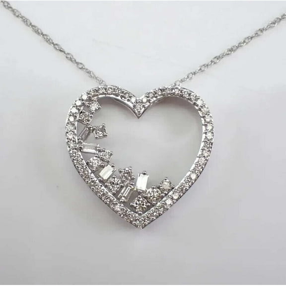 2Ct Simulated Diamond 925 Silver Open Heart Pendant 14K White Gold Plated