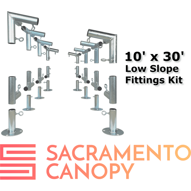 Slope Roof Canopy Fittings Kits (10' Wide) DIY Greenhouse, RV & Boat Carport, Shelter, Shade Structure, Vendor Booth, Tent, Steel Frame EMT Connector Parts, 1"