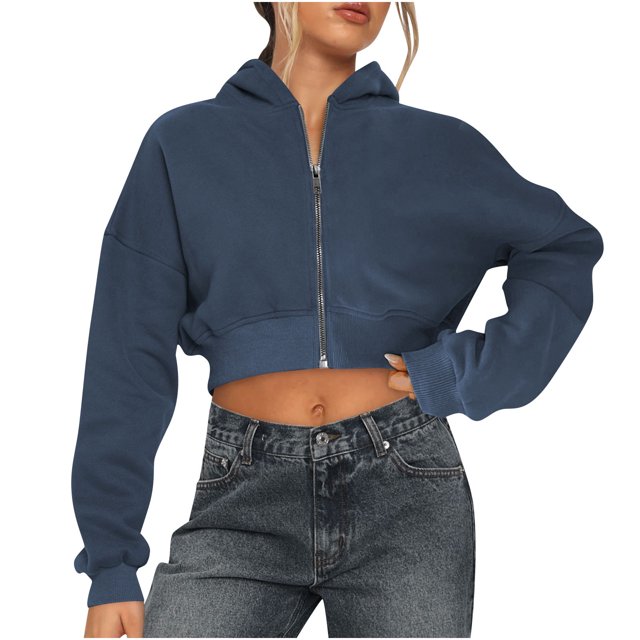 MeetoTime Chandails à Capuchon pour Femmes Chandails en Molleton Courts à Fermeture Éclair Complète Vestes Décontractées Confortables Tenues d'Automne