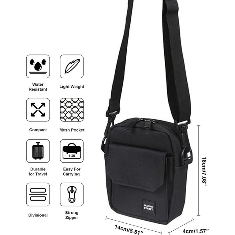 Mini Crossbody Bag Small Shoulder Bag, Travel Wallet Passport  Holder,Messenger Neck Pouch Bag, unisex With Headphone Black