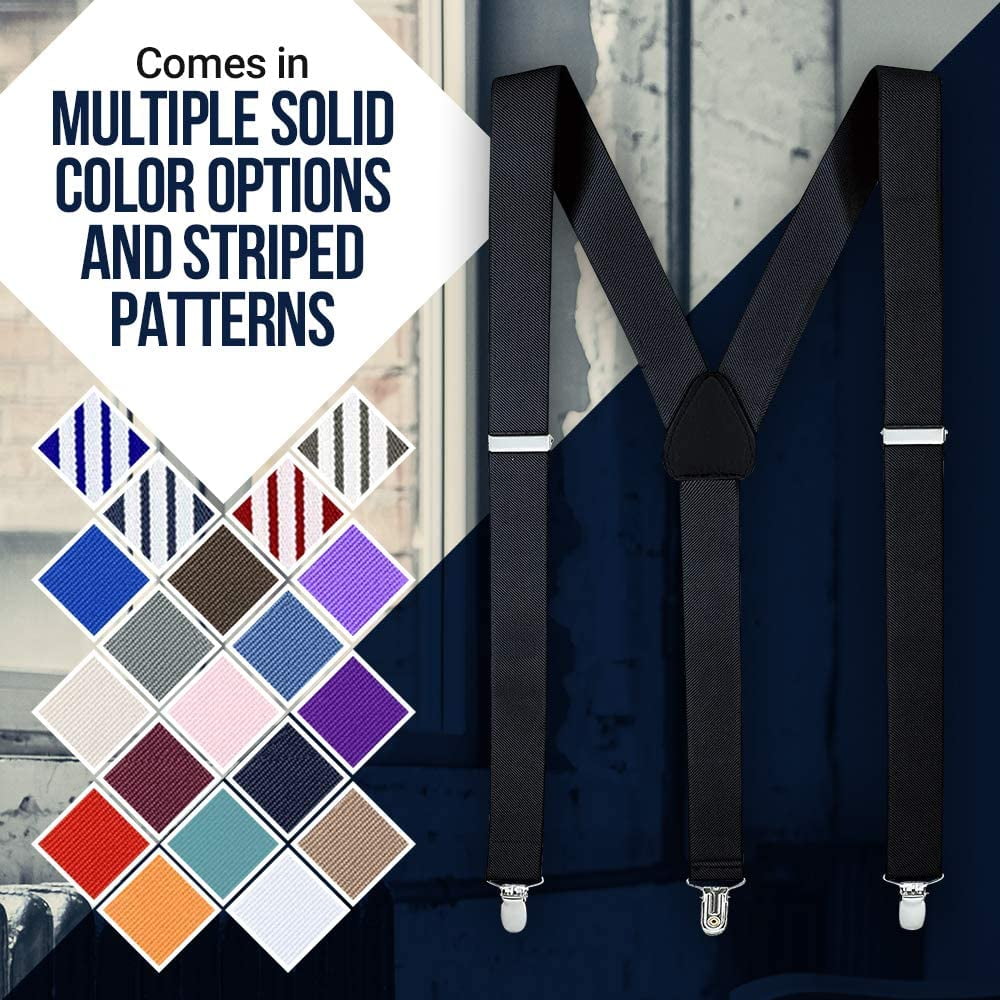 Mens Suspenders for Men with Clips Y Back Design Pant Clip Style Tuxedo Braces - Striped Royal and White