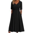 thumbnail image 1 of Robes de Printemps pour Femmes Décontractées Manches 3/4 Longue Robe Évasée Basique Plage Vacances Travail Maxi Robe 2025, 1 of 7