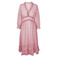 thumbnail image 3 of Vestido de mujer Floral Cuello en V Volantes Cintura alta Puff Manga larga Gasa Vestido largo suelto Abanopi Rosa/Pequeña, 3 of 7