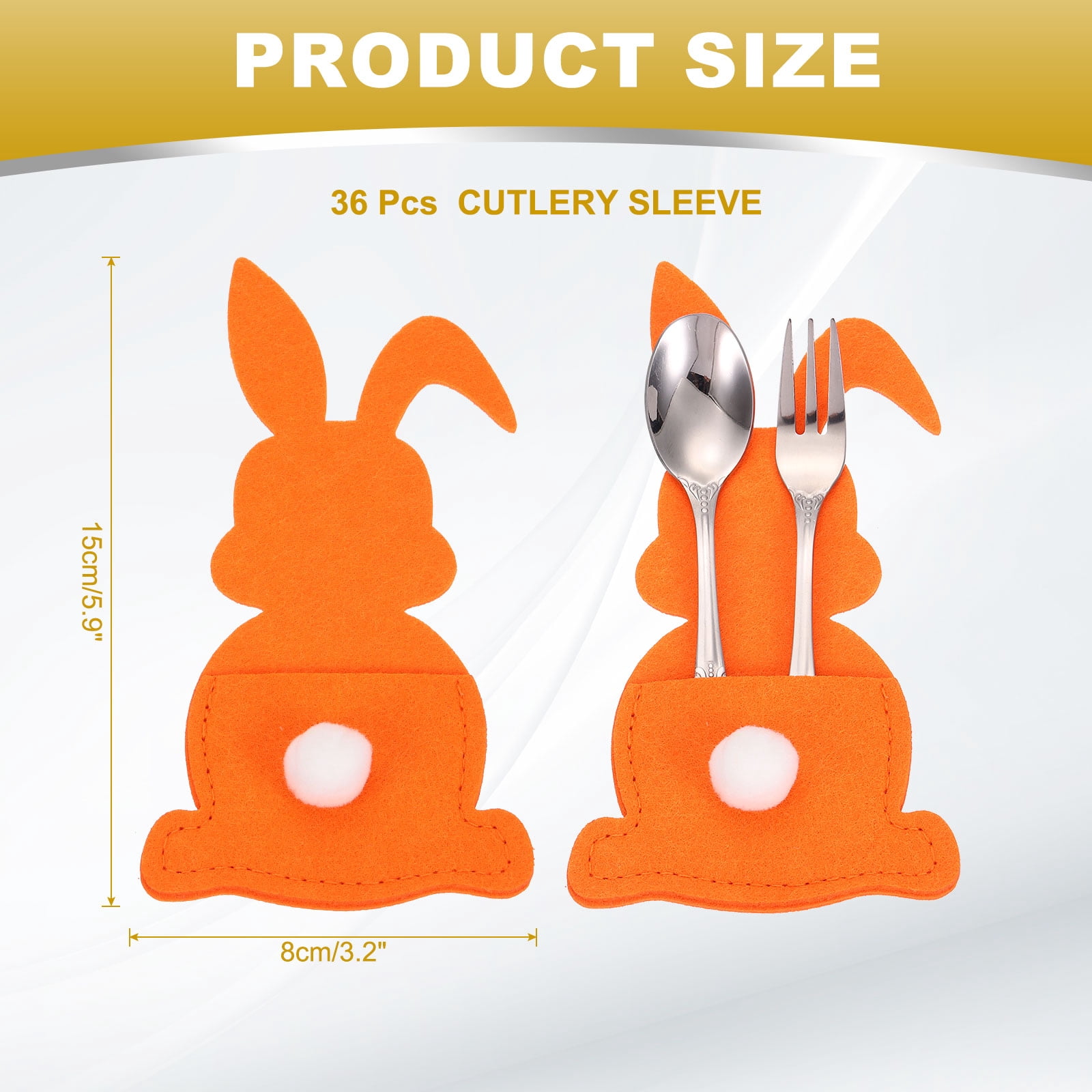 Uxcell 36Pcs Easter Bunny Utensil Cutlery Holder, 5.9x3.2" Felt Easter Cutlery Holders Cutlery Sleeve for Knife Forks Settings Tableware Decoration Wedding Birthday Party, Orange