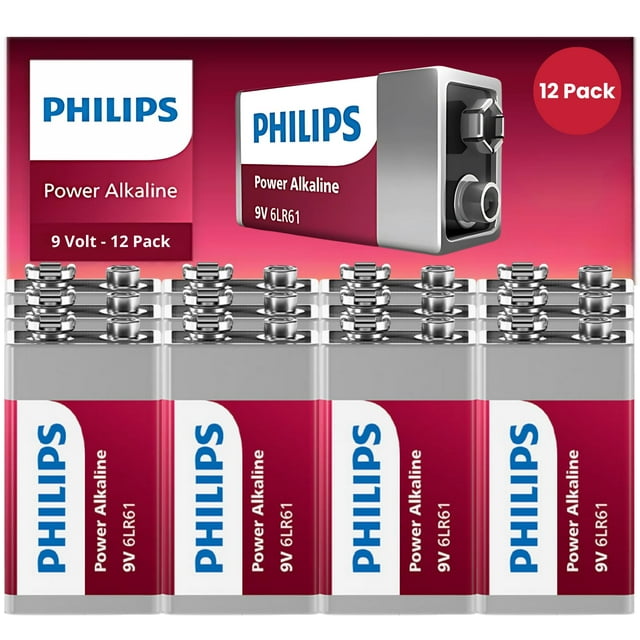 Batería PHILIPS Power Alkaline de 9 V, paquete de 12, hasta 5 años