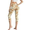 thumbnail image 2 of SCRAWLGOD Cat Paw Heart Beige Women's High Waisted Capri Leggings with Pockets - Slim Yoga Pants for Running Cycling Workout - Workout Yoga Leggings Tummy Control, L, 2 of 7