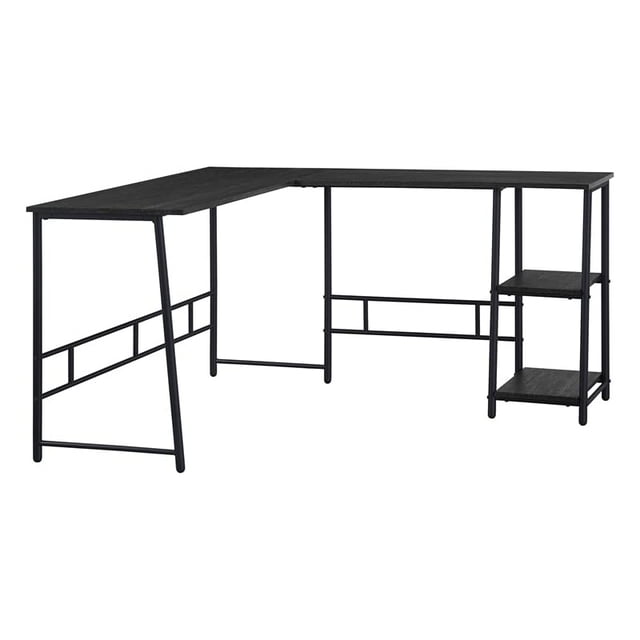 OSP Home Furnishings Frame Works 57 x 48 Inch L-Shaped Desk with 2 Storage Shelves, Mocha Finish