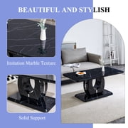 JUFU 43.3 in Modern Rectangle Coffee Table, Black Faux Marble, for Living Room
