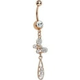 thumbnail image 1 of Ion-Plated Rose Gold Butterfly Dangle Belly Button Ring, 1 of 5