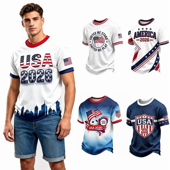 Men’s USA Graphic Crewneck T-Shirts Short Sleeve Wrinkle Free Breathable Tee for 4th of July Sports Football Game Day Events