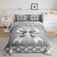 thumbnail image 2 of Castle Fairy Cartoon Ribbon Bow 3 Pieces Queen Comforter Set for Kids Children Teens,Bling Grey Glitter Ultra Soft Bedding Sets,Geometric Plaid Bedding Comforter Set Breathable,Ultra Soft Home Decor, 2 of 8