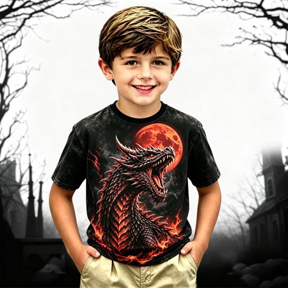 Ulitacool Girls Tops Short Sleeve O Neck Cartoon Prints Tee 8-9 Years Black